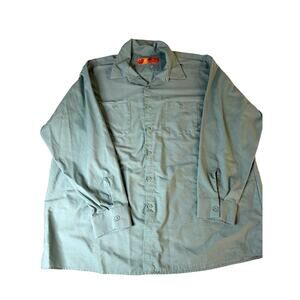 Red Kap Work Shirt Mens 3XL Solid Green 2 Pocket Industrial Uniform Long Sleeve